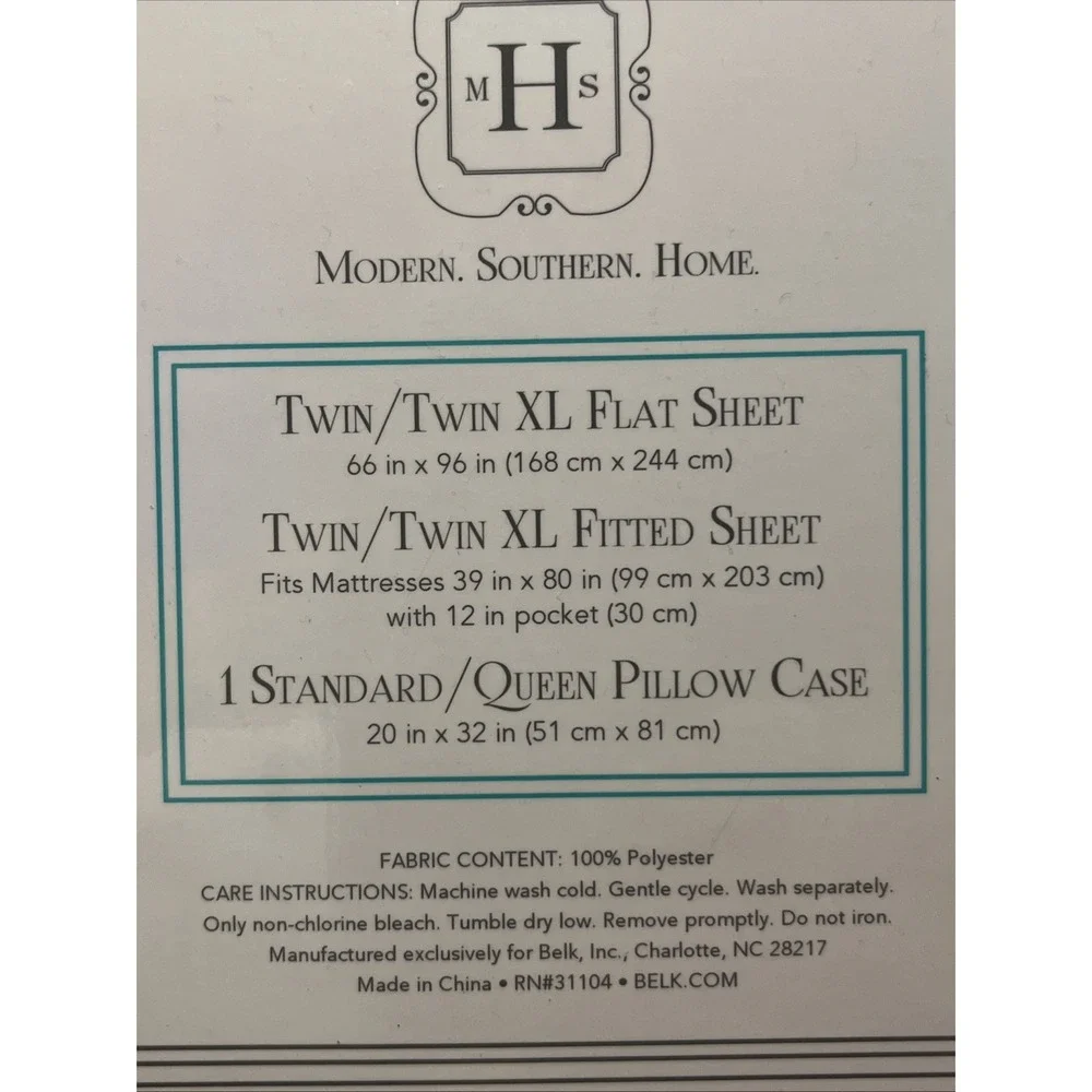 Modern Southern Home Sheet Set Twin/ Twin XL Blue Microfiber Set 2 Pillowcases